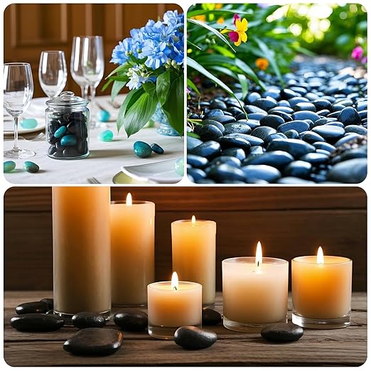 River Rocks for Landscaping, 40lbs Black Pebbles for Indoor Plants, 1-2 Inch Decorative Rocks for Planters, High Polished Stones for Vase Filler Fish Tank Garden