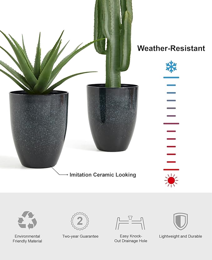 Glitzhome Large Planters for Outdoor Plants, Tall Outdoor Planter with Drainage Holes, Large Faux Ceramic Tall Flower Pots,Oversized Planters for Front Porch,Garden,Patio and Deck,16.75''H,Set of 2