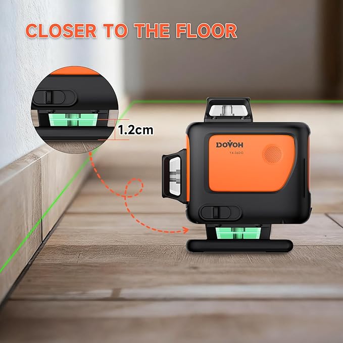 4D Laser Level with Tripod : Dual Batteries Laser Level 360 Self Leveling Green Hard Toolbox for Construction Floor Tiling Ceiling, Class Ⅱ, Y4-360G-KIT