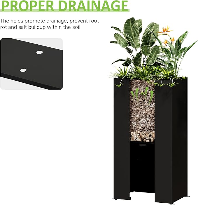Set of 4 Planter Box Outdoor 30" H x 14.4" W x 13.6" D- Tall Planters for Outdoor Patio/Porch, All-Weather with Anti-Dumping Kit, Durable Galvanized Steel, Modern Design for Plants, Flower