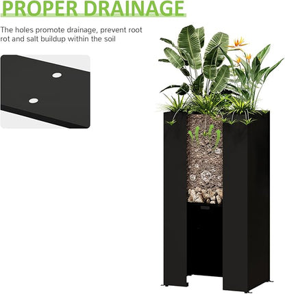 Set of 4 Planter Box Outdoor 30" H x 14.4" W x 13.6" D- Tall Planters for Outdoor Patio/Porch, All-Weather with Anti-Dumping Kit, Durable Galvanized Steel, Modern Design for Plants, Flower