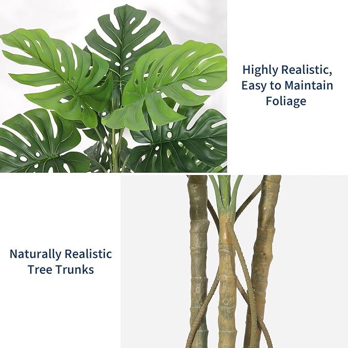 6FT Artificial Monstera Plant - Realistic Fake Tropical Palm Tree for Home Decor - Large Faux Monstera Deliciosa with Bendable Stems & Ceramic Pot - Indoor Outdoor UV Resistant