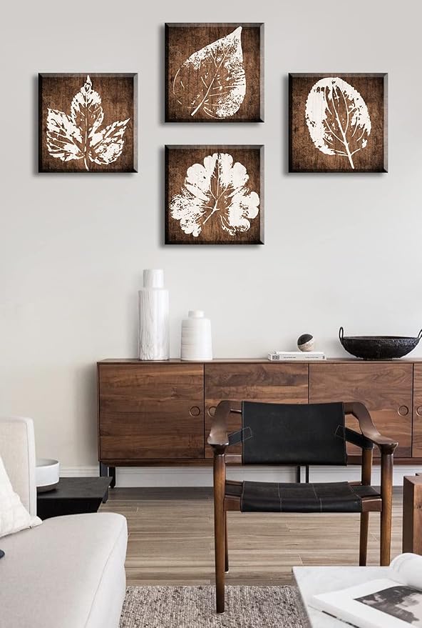 BLINFEIRU Botanical Canvas Wall Art, Minimalist Aesthetic Plant Pictures Wall Decor, Framed Abstract Leaf Prints, Vintage Home Artwork for Living Room Bedroom Office Decoration, 12"x12"x4