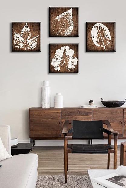 BLINFEIRU Botanical Canvas Wall Art, Minimalist Aesthetic Plant Pictures Wall Decor, Framed Abstract Leaf Prints, Vintage Home Artwork for Living Room Bedroom Office Decoration, 12"x12"x4