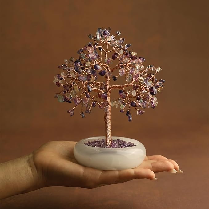 Fluorite Crystal Tree Healing Gem for Office Decor Home Decor Meditation Money Tree Desk Chakra Energy Bonsai Gift for Women