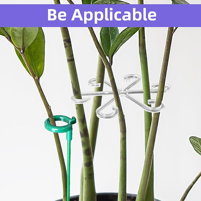 12 Pcs Transparent Plant Stem Support, Reusable Invisible Plastic Stem Support Holders, with 30 Pcs Plant Climbing Wall Clips and 4 Pcs 7 Inch Support Stakes for Monstera Vertical Growth
