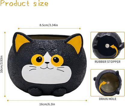 Black Cat Planter Pot - Unique Resin Succulent Planter with Drainage Hole, Funny Cat Plant Pots for Indoor Outdoor Plants, Cute Decorative Flower Pot Gift for Mother and Cat/Plant Lovers