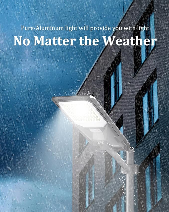 Ofuray Of-4000W Solar Street Lights Outdoor,24,000Mah High Power Solar Security Flood Lights Parking Lot Lights Commercial Dusk to Dawn, 6500k ip67 with Motion Sensor for Street,Court,Barn