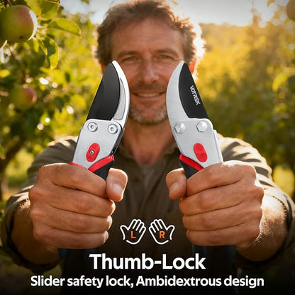 8.5” Pruning Shears, Professional Garden Pruner with Jam-Proof Spring & Ever-Sharp SK5 Blade, Ergonomic Bypass Clippers for Rose, Tree Trimming, Heavy Duty Bonsai Scissor for Weak Hand