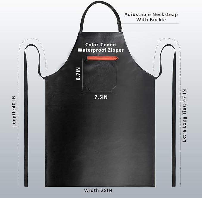 Waterproof Apron, Heavy Duty Extra Long Rubber Vinyl Apron with Pocket for Men, Adjustable Dishwasher Chemical Resistant Aprons for Dishwashing, Cooking, Butcher, Lab, Gardening