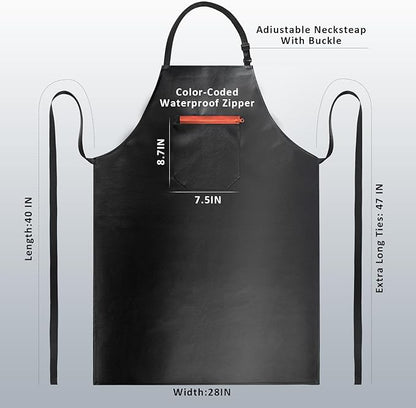 Waterproof Apron, Heavy Duty Extra Long Rubber Vinyl Apron with Pocket for Men, Adjustable Dishwasher Chemical Resistant Aprons for Dishwashing, Cooking, Butcher, Lab, Gardening