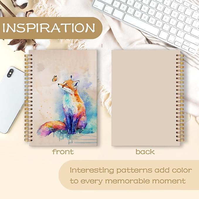 Fox Spiral Notebook Journal 5.5x8.3, Wildlife Fox Butterfly Aesthetic Journal, Gifts for Foxes Lovers, Animal Lover Gifts Notebooks