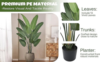 Artificial Bird of Paradise Tree 6FT with 13 Leaves Realistic Thick Banana Leaf Tall Large Faux Tropical Plant 70 Inch Black Pot for Indoor Home Office Poolside Porch Mall Hotel School Decor