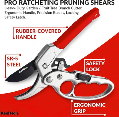 Pruning Shears for Gardening with Gloves - Heavy Duty Garden Shears, Aluminum Hand Pruners with TPR Grip Handle, 8 inch 3.55mm Thick Blade - for Branches, Flowers & Plants (Red)