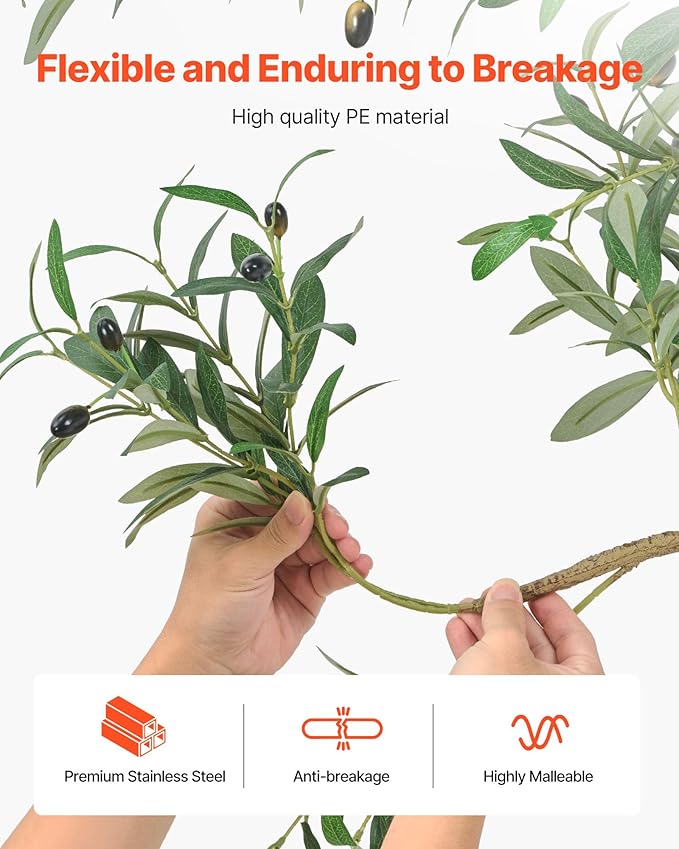 VEVOR 5FT Artificial Olive Tree with Black Pot, Tall Fake Tree with Natural Wood Trunk & Realistic Green Leaves and Fruits, Indoor Faux Plant for Home, Office, Living Room, Corner Decor
