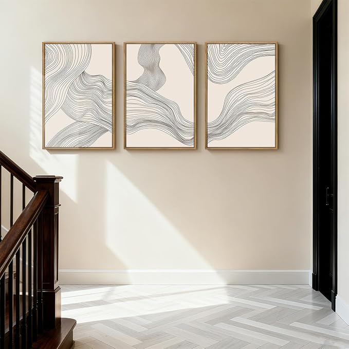 Large Modern Minimalist Wall Art Framed Neutral Abstract Wall Decor 24x36 Inch Set of 3 for Living Room Bedroom Dining Room
