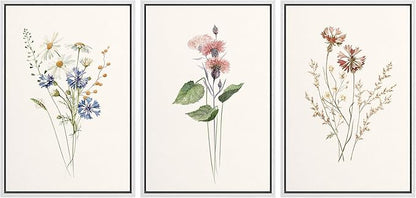 Ashbrook Framed Canvas Print Wall Art Set Pastel Flower Variety Nature Wilderness Illustrations Modern Art Decorative Floral Botanical Minimal Calm/Relax/Cozy for Bedroom - 24"x36"x3 White