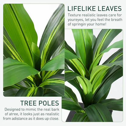 2 Pack Artificial Dracaena Tree with White Tall Planter 4FT-Tall Potted Faux Plants Indoor -Fake Floor Plant for Home Office Living Room Outdoor
