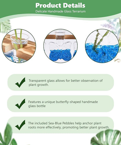Nacome Butterfly Vase Propagation Stations: Glass Plant Terrarium with Wooden Stand for Home Office Desk Decor, Unique Gifts for Plant Lovers Women Mom