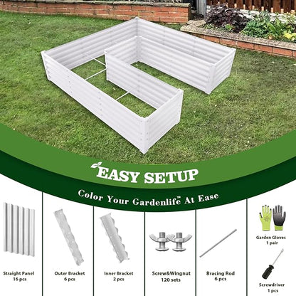 A ANLEOLIFE U-Shaped Outdoor Galvanized Raised Garden Bed, 6x6x1.5ft, Center-Access Bottomless Planter Box, 22-Gauge Corrugated Metal, Reinforced Bracing Rods, Antique White