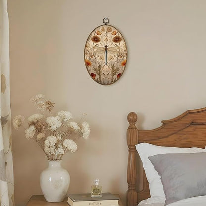 LKETW Vintage Floral Dragonfly Oval Wall Art Decor, Cottagecore Flower Dragonfly Oval Canvas Hanging Decor, William Morris Floral Aesthetic Wall Decorations for Home Bedroom Office, 8.6x11.4 Inch