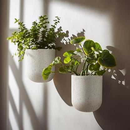 LA Jolie Muse Wall Hanging Planters for Indoor Plants，Hanging Flower Pots for Air Plants Succulent, Set of 2, 5.7L*4.1W*7H, Speckled White