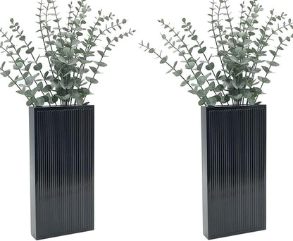 Wood Wall Planter Set of 2, Modern Wall Hanging Decor Pocket Planter for Greenery and Dried Flowers, Indoor Wood Hanging Vase (Black)
