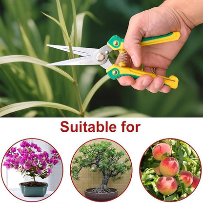 Gardening Scissors Hand Pruner Pruning Shear with Straight Stainless Steel Blades, Flower Cutter Garden Clippers, 8.1 Inch (Green)