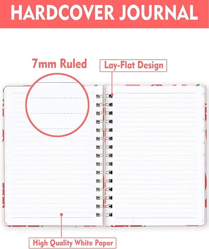 Spiral Journal Notebook for Women, Hardcover A5 College Ruled Notebook, 120 Pages, Thick Paper, Cute Lined Journal for School, Office & Work, 6 x 8.4 in(Pink Strawberry Flower)