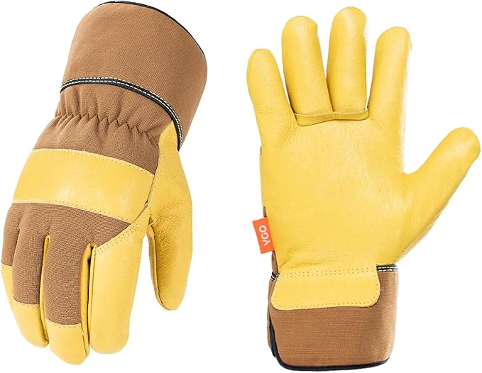 Vgo... 1-Pair Unlined Safety Pigskin Leather Work Gloves Men, Rigger Gloves, Builder Gloves, Construction gloves, Gardening gloves (Size XL, Brown Yellow, PA3501)