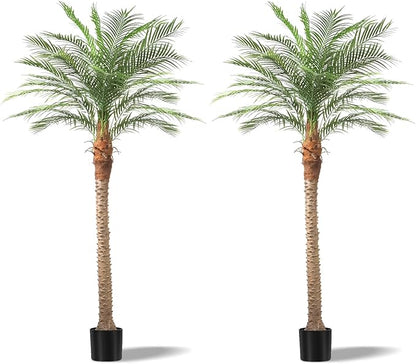 Artificial Phoenix Palm Tree 8ft Tall 2 Set – Fake Large Tropical Tree with 18 Adjustable Leaves, Outdoor Indoor Faux Sago Palm Plant for Living Room Patio Poolside Yard Decor (2, 8ft)