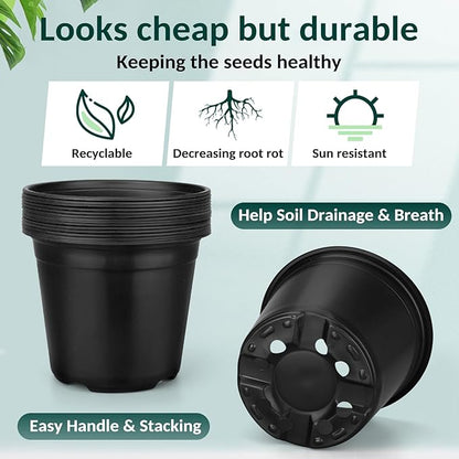 Nursery Pots for Plants, 6 Inch Plant Pots with Drainage, 110 pcs Plastic Seedlings Flower Pots for Plants, Great for Herbs, Cuttings, and Starter (6 Inch)