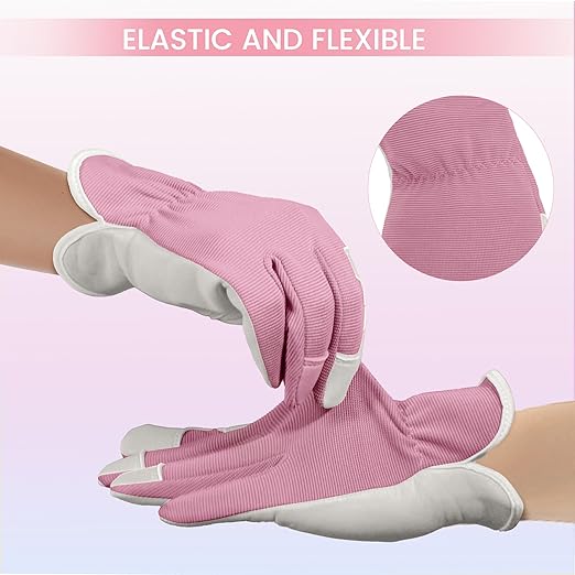 Gardening Gloves, Garden Gloves for Women and Men, Thorn Proof Working Gloves, Durable Leather Work Garden Gloves for Yard & Outdoor Work, Pink, M