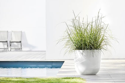Ecopots Oslo Durable Modern Round Indoor/Outdoor Recycled-Based Composite Flower Pot Planter, Pure White, 17.75"