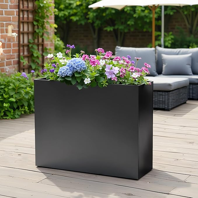 Metal Planter Box 38.2'' x 13'' x 30'' Rectangle Planters for Outdoor Plants Large Black Rectangular Planter with Felt Bag & Drainage Holes for Indoor or Outdoor Flower Garden Porch Patio