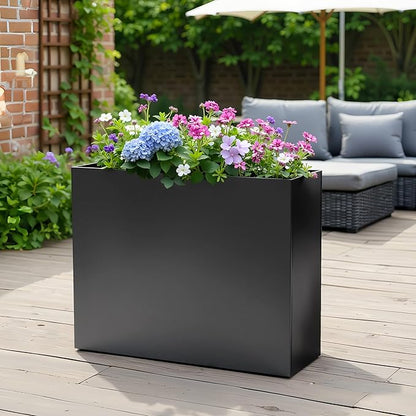 Metal Planter Box 38.2'' x 13'' x 30'' Rectangle Planters for Outdoor Plants Large Black Rectangular Planter with Felt Bag & Drainage Holes for Indoor or Outdoor Flower Garden Porch Patio