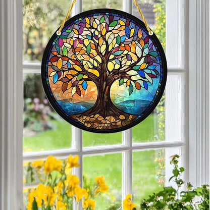 Acrylic Stained Window Hanging Art Tree Acrylic Decoration for Indoor Outdoor Home Bar Office Garden Plastic Ornament Decor 8x8 Inch