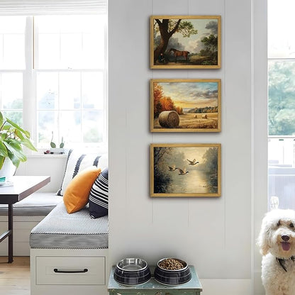SAMHOU Framed Canvas Wall Art Vintage Decor, Classical Oil Painting Canvas Prints Champ fleuri Vintage Wall Art Brown Horse A 24" L x 16" W Floating