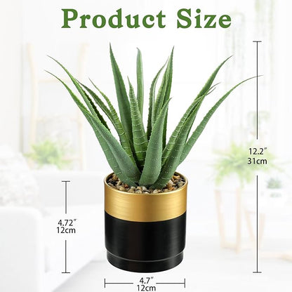 Briful Succulents Artificial Plants Realistic Agave Plant, Gold Black Metal Pot, Farmhouse Aloe Vera Fake Plants for Home Office Desk Bathroom Shelf Decorations