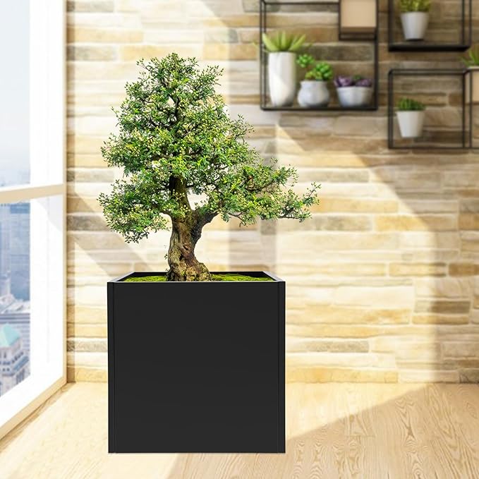 DYNAMI Square Planter Box Black Steel Planter,26x26x26in Metal Planter Box Large Cube Plant Pot for Outdoor Plants,Modern Heavy Duty Flower Pot for Patio, Deck, Yard, Garden