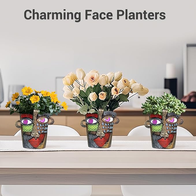 Abstract Face Planters Pots - Whimsical Hand-Painted Ceramic Face Pot for Succulents & Small Plants, Unique Planters for Indoor Garden Decor, Artistic Home & Office Desk Decoration