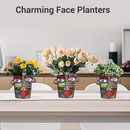 Abstract Face Planters Pots - Whimsical Hand-Painted Ceramic Face Pot for Succulents & Small Plants, Unique Planters for Indoor Garden Decor, Artistic Home & Office Desk Decoration