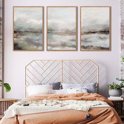Large Abstract Neutral Wall Art Framed Modern Grey Artwork for Living Room Bedroom Bathroom Decor 16x24 Inch Set of 3