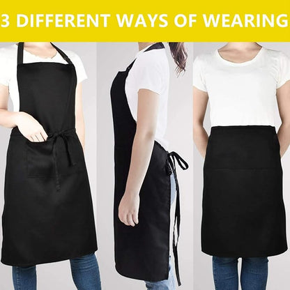 Will Well Chef Apron for Men and Women - 33" x 27" Large with 38" Waist Ties for a Comfy and Snug Fit, Durable and Lightweight, with 2 Spacious Pockets for Your Cooking Essentials - 6-Pack, Black