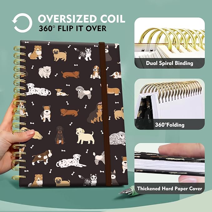 Cute Spiral Journal Notebook,Binding with Premium Paper for Girl Women,Cool Funny 120 Pages,100gsm A5 College Ruled NotebookJournal,Perfect for Gifts Nurse Teacher Women(Cute dogs Black)