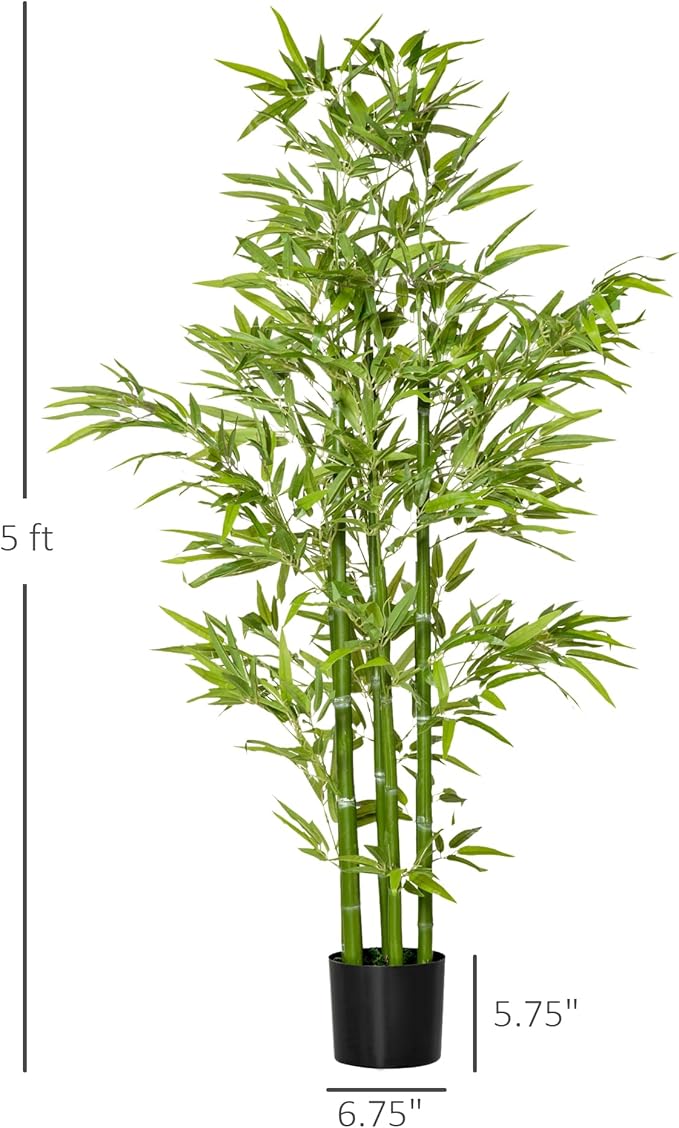 HOMCOM 5FT Artificial Bamboo Tree, Decorative Fake Plant in Nursery Pot for Indoor or Outdoor Decor, Green