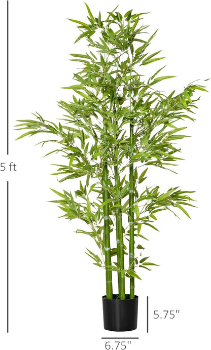 HOMCOM 5FT Artificial Bamboo Tree, Decorative Fake Plant in Nursery Pot for Indoor or Outdoor Decor, Green