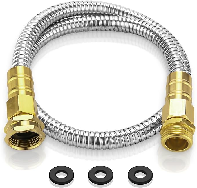 Garden Hose 3 FT, 304 Stainless Steel Metal Water Hose, Heavy Duty Flexible Leader Hose, Short Water Hose Kink Free Hose for Rv, Outdoor, Yard, No Bite, Leak proof and Durable