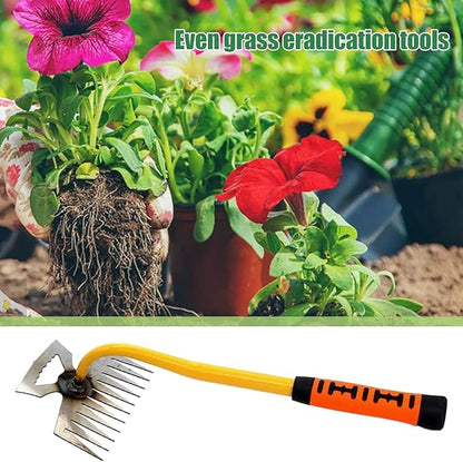 11 Teeth Portable Manganese Steel Weed Puller Tool， Uprooting Steel Hand Weeder Tool for Garden Yard Farm - Durable Manganese, Manual Multifunctional Weeding Artifact Kit (Yellow)