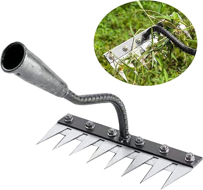 Iron Weeding Rake 2.0, rakes for Gardening and Weedings, Heavy Duty Gardening Hand Weed Puller Tools, 8 Teeth Carbon Steel Garden Weedings Rakes